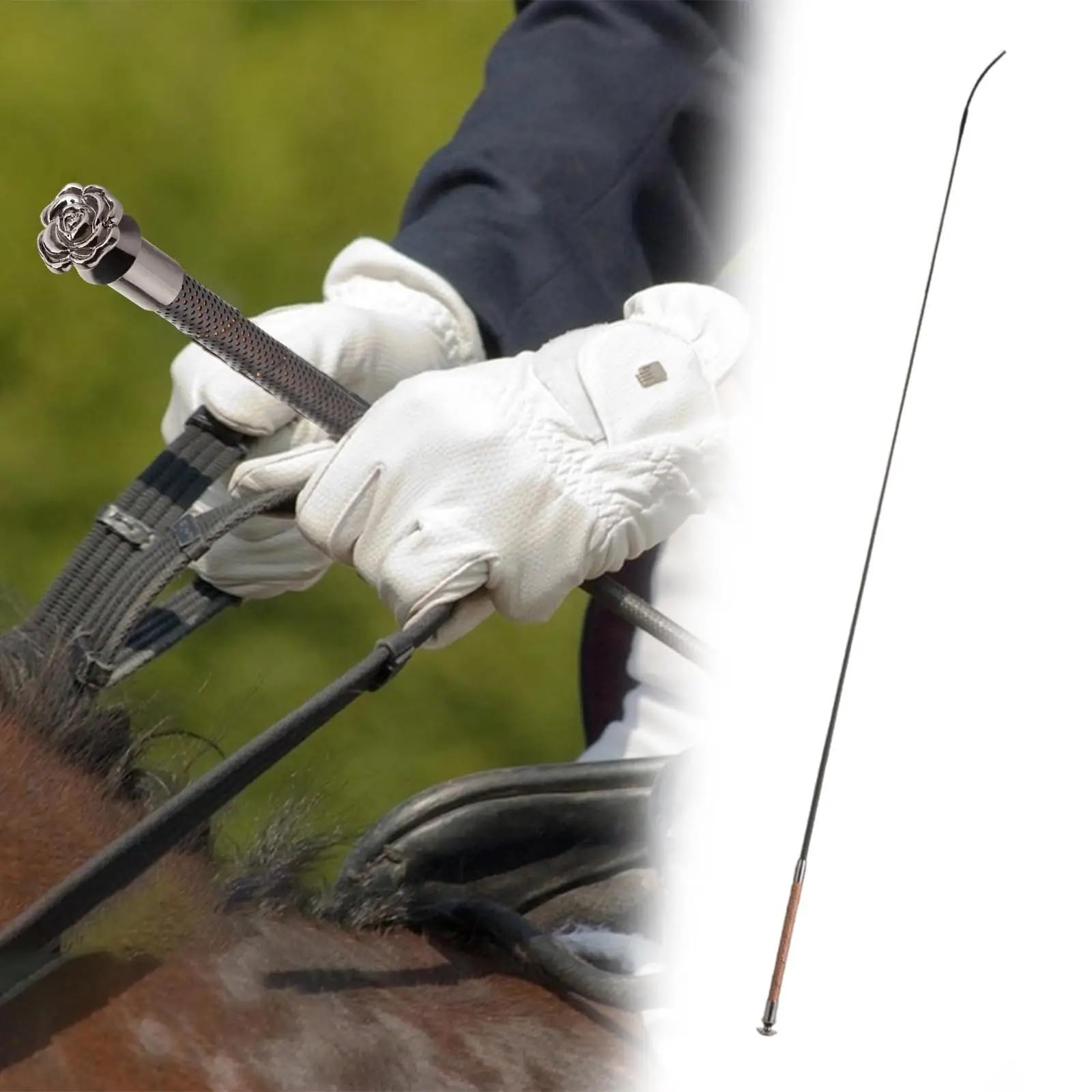 Frustino Cavallo Frustino da Equitazione Compatto Elegante con Manico Floreale for Cavalli Forniture equestri Dressage