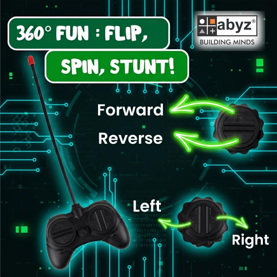 Image of abyz 360 Rotating RC Stunt Car - LED Lights, Sound, Off-Road Remote Control Vehicle for Kids and Adults (Red)