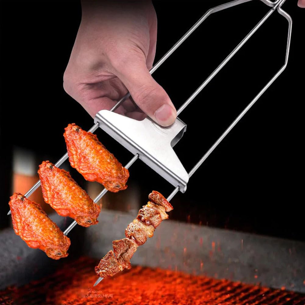 Brochettes de Barbecue 3 en 1 (Lot de 3) – Acier Inoxydable, Curseur Facile à Pousser for brochettes, viandes et légumes.(3pcs)