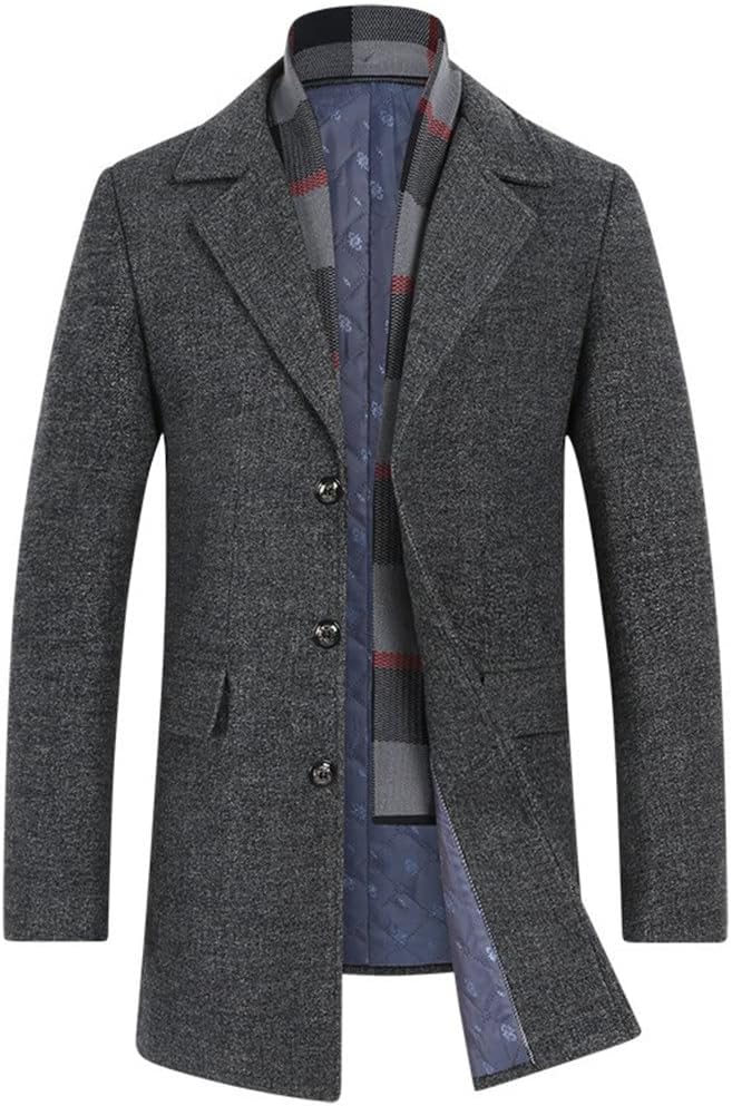 GPPZM Men's Wool Blend Coat with Plaid Scarfs Notched Collar Single Breasted Pea Coat Casual Business Outerwear Jacket (Color : A, Size : L Code) : Clothing, Shoes & Jewelry