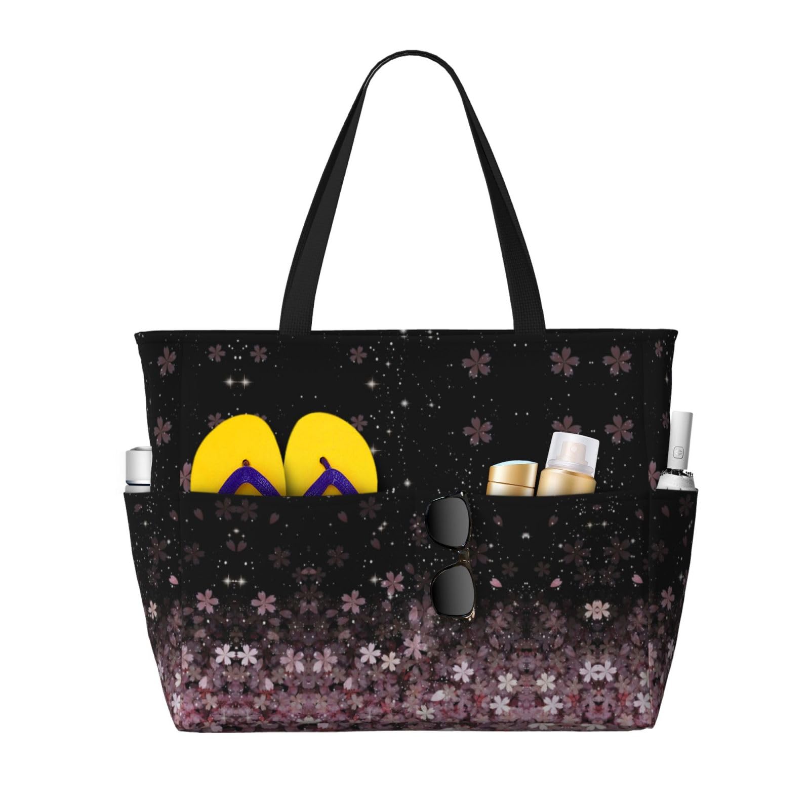 Owlfder Large Beach Bag for Women Waterproof Foldable Travel Shoulder Tote Bag with Pocket for Weekender Pool Vacation