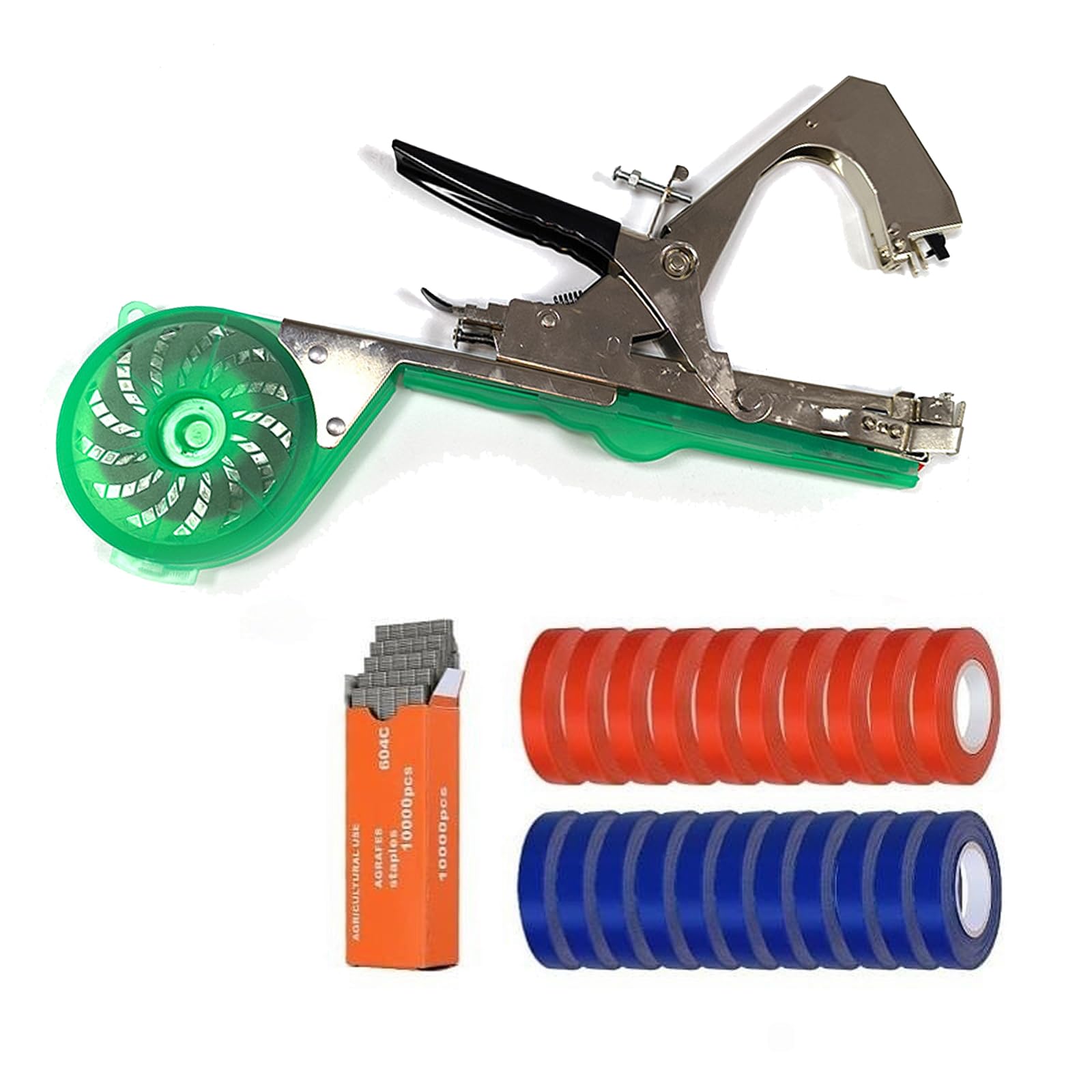 Fhrka Green Plant Tying Machine Gardening Plant Vine Tying Tool With 20 Rolls Of Plant Tapes+1 Box Of Staples Staples Plant Tie Gun Gardening Accessories (Green)