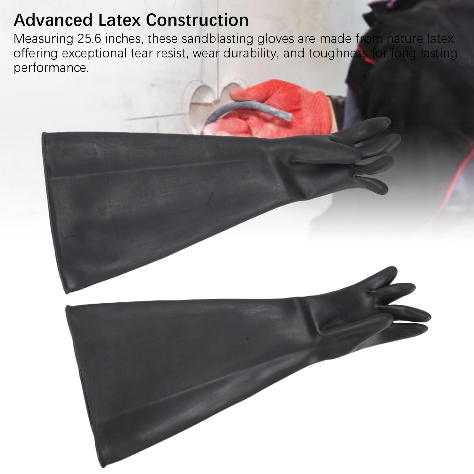 Gants de Sablage, Gants en Latex de 65 Cm pour Travaux de sécurité et de Protection au Sablage, pour Cabine de au Jet de Sable