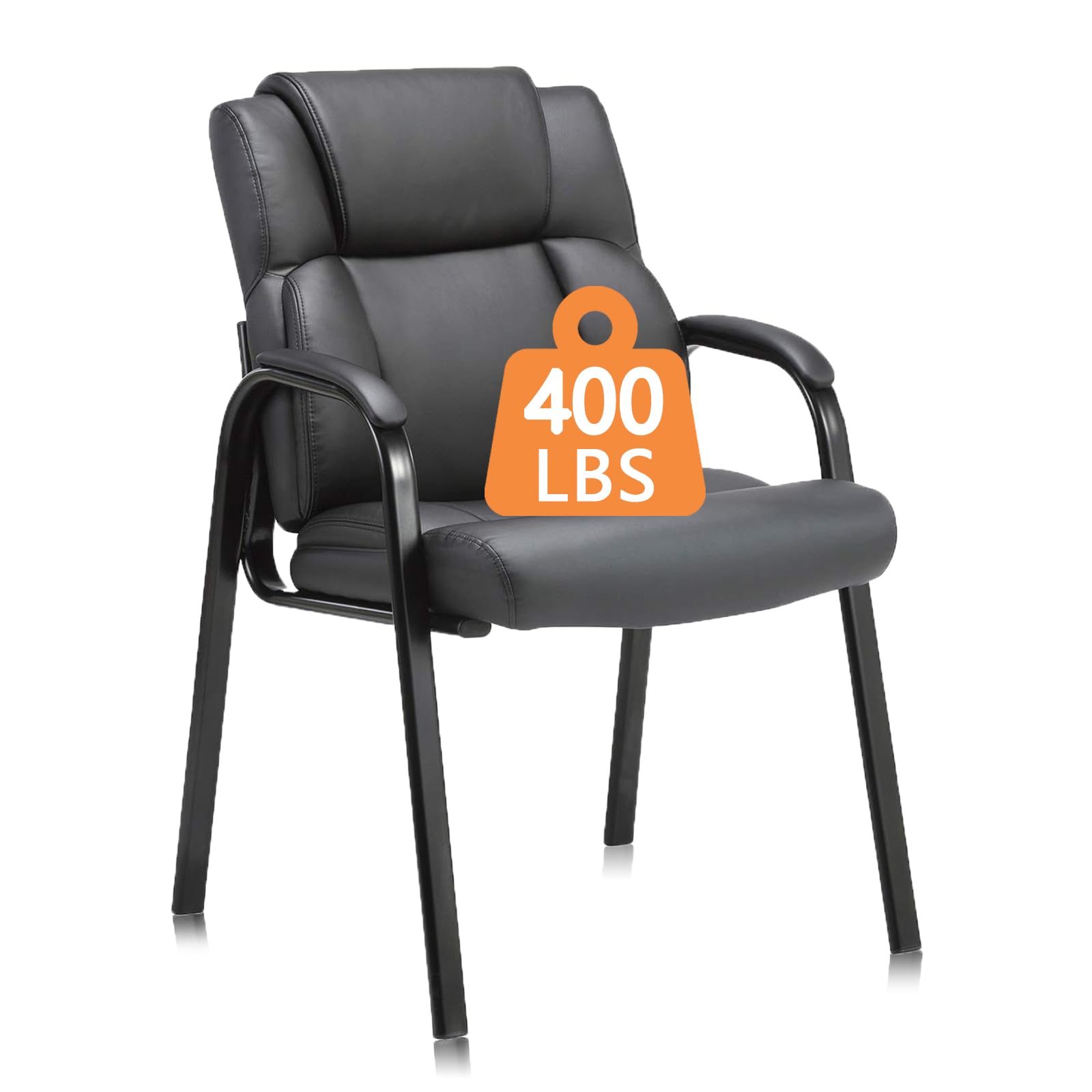 CLATINA Heavy Duty Guest Chair with Padded Armrests, Executive Leather Soft Reception Chair 400lbs Capacity for Office Conference Waiting Meeting Room, Black (1 Pack)