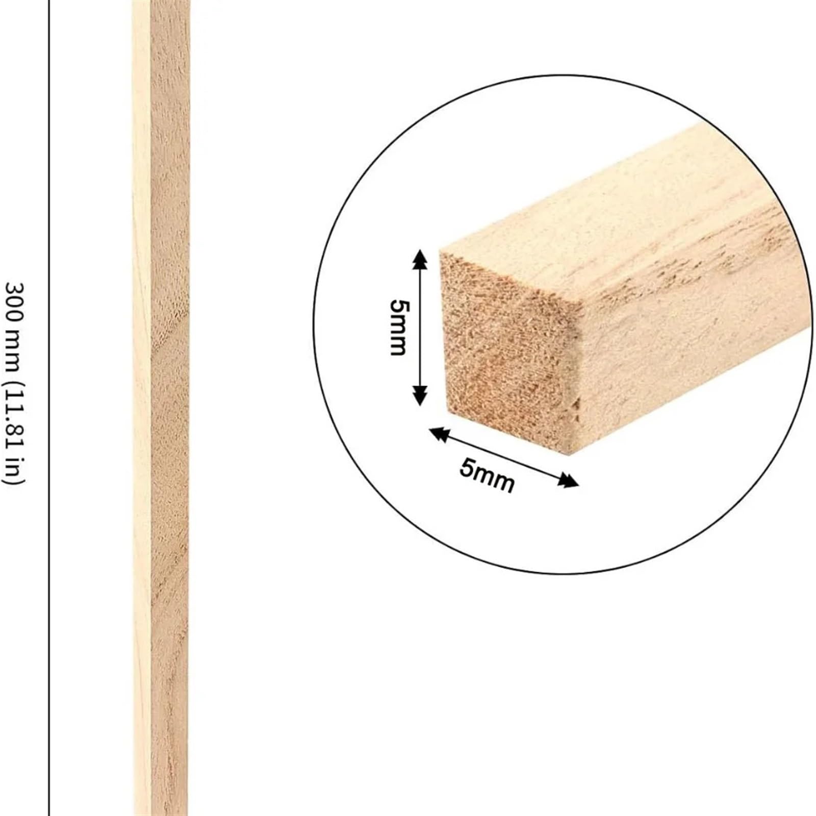 Baton Bois Loisir Creatif 20 à 50 pièces 2/3/5 mm bâton de balsa bois artisanat carré gourdin modèle construction sculpture bricolage fabrication accessoires(2x5x200mm 50pcs)