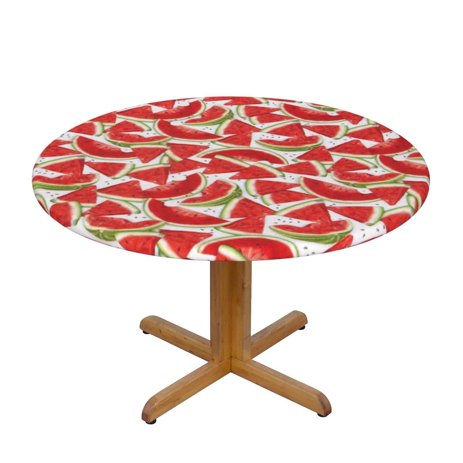 Lsjuee Round Fitted Tablecloth 45-50in Elastic Edged Table Cloth for Kitchen Dining Party Home Decor - Watermelon Slices White