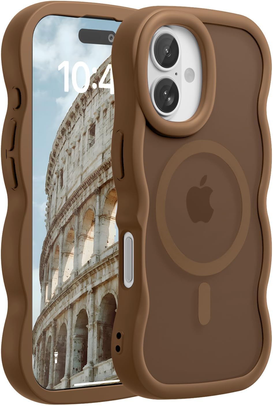 Magnetic for iPhone 16 Case, Compatible with Magsafe Wavy Frame Cute Design Translucent Matte Hard Back Silicone Bumper Shockproof Protective Phone Case for iPhone 16 Women Girls, Brown - Image 3