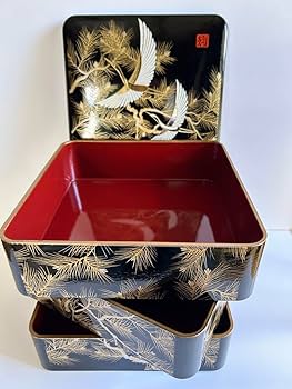 Amazon.co.jp: (品)お重箱 三段重 漆器 松鶴柄 おせち お祝い