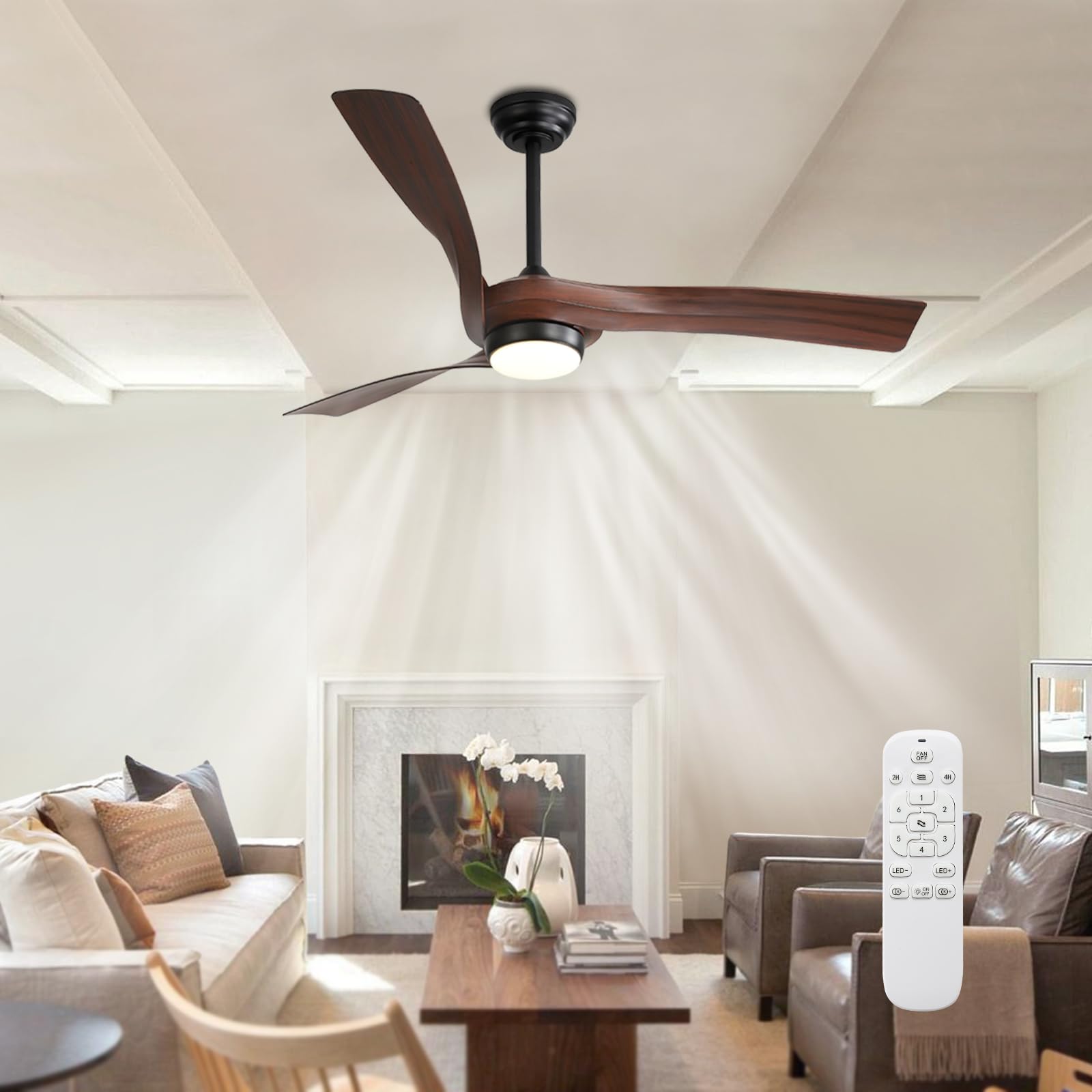 Ceiling Fans with Lights and Remote 52 Inch,1-6 Largest Wind Speed Outdoor Ceiling Fan with Light 3000-6500K Stepless Dimming,Black Ceiling Fan with Light for Bedroom,Patios,Farmhouse