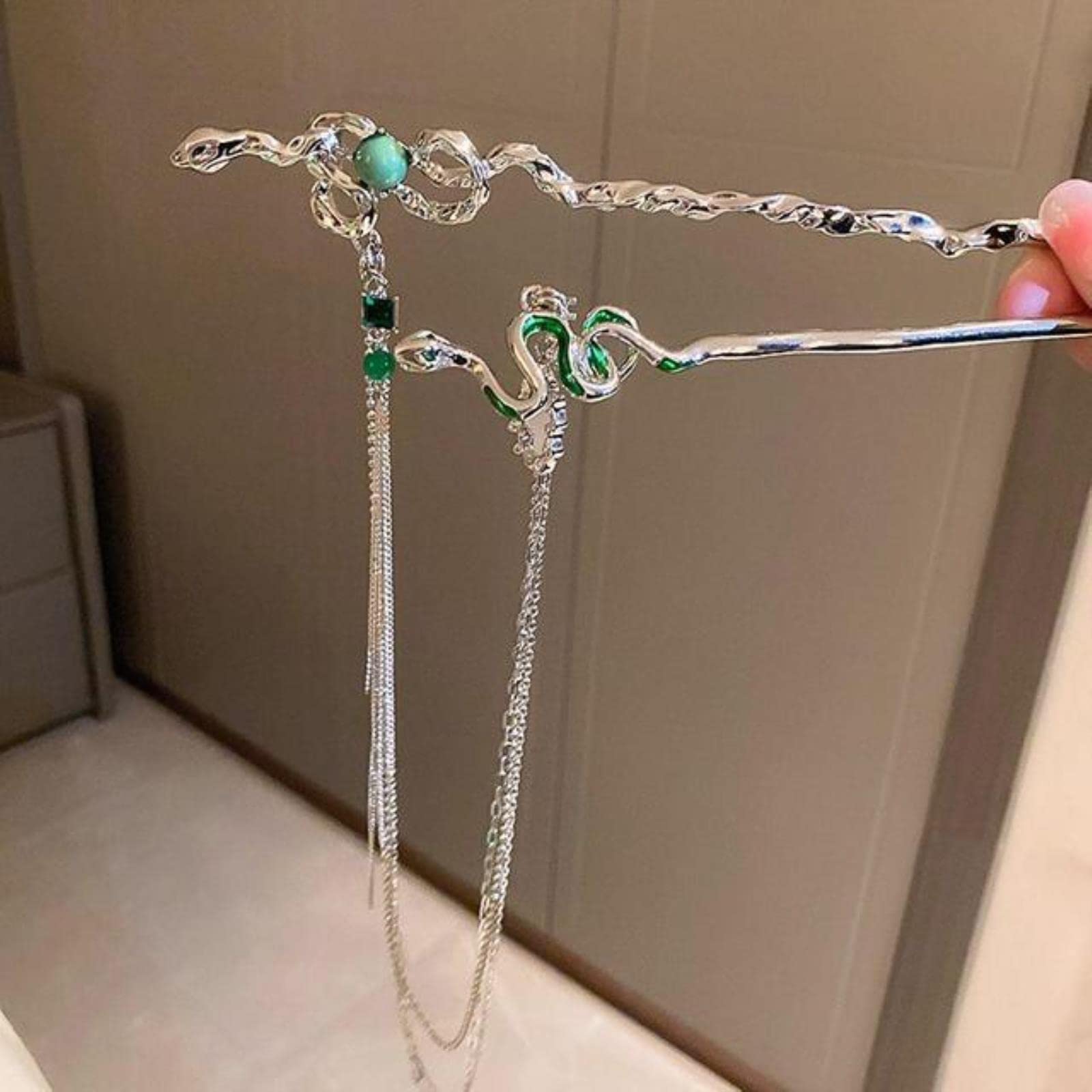 REDBMX Ancient Style Double Hair Sticks Nunchaku Hairpin Rhinestones Tassel Pendant Chinese Classical Female Hanfu Headdress