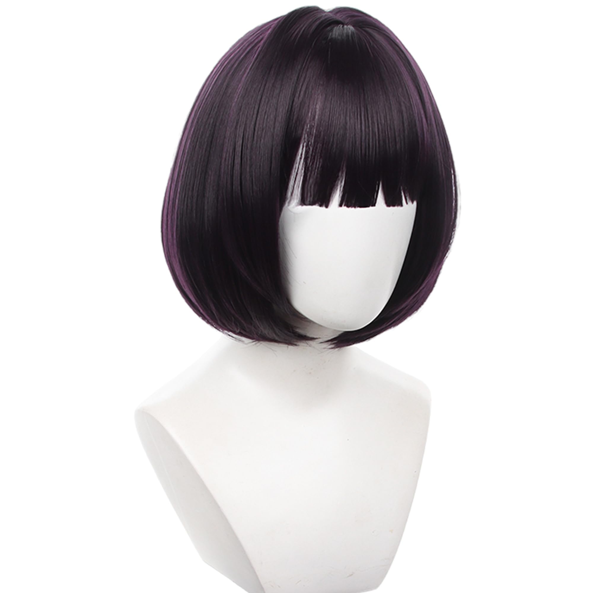 Purple Red Bob Short Wig for Anime Straight with Bangs Heat Resistant Synthetic Universal Costume Hairs for Women Men Cos Anime Party Replacment Wigs - Image 4