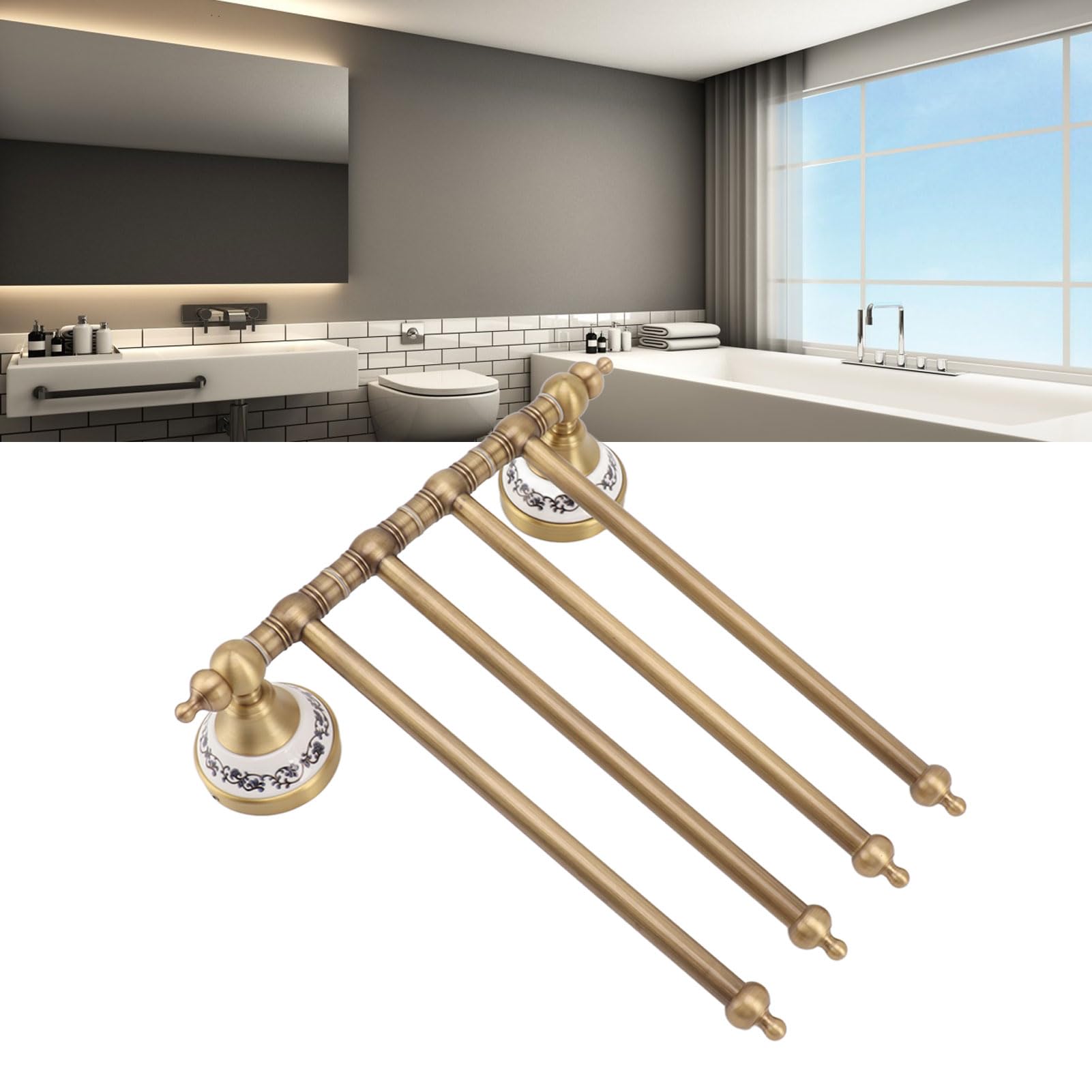 Eujgoov Toallero Giratorio, Diseño Antiguo de Material de Latón, Colgador Compacto Montado en la Pared para el Baño y la Cocina del Hogar (Cuatro Varillas)