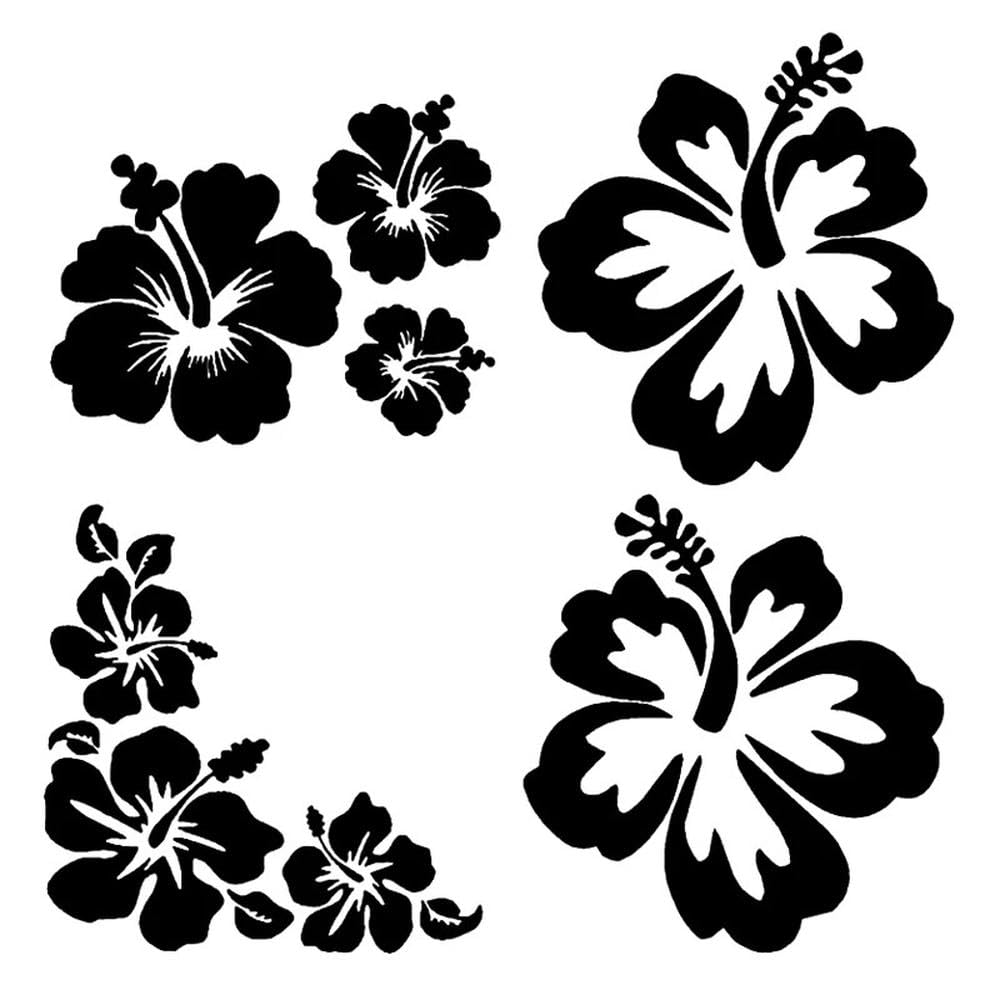 Hibiscus Decal 4 Pack Car Sticker Waterproof Car Styling Decor Car Accessories(Black)
