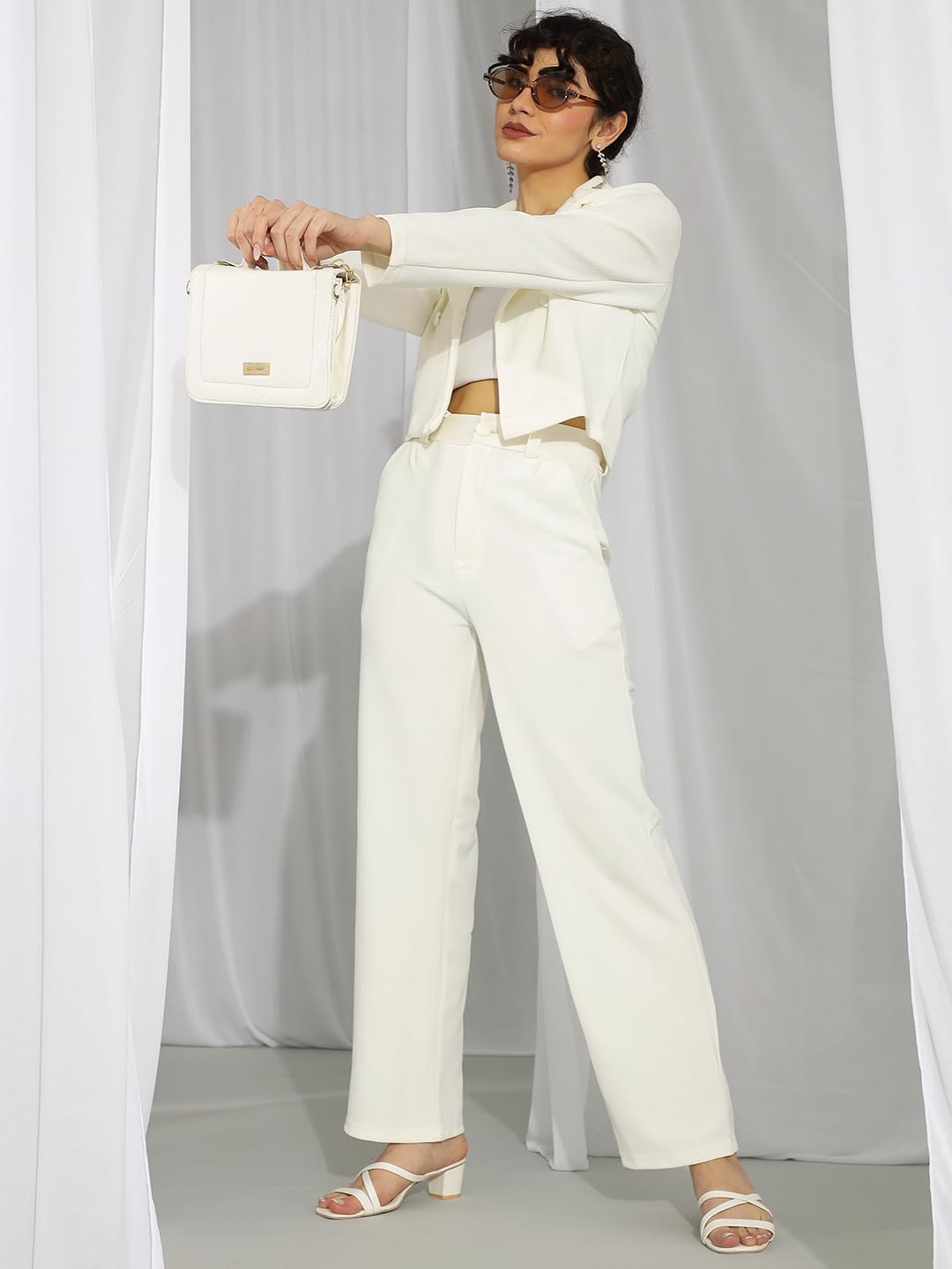 KOTTY Women's Solid Relaxed Fit Full Sleeve Co-ord Blazer and Trouser Set. Off White 4