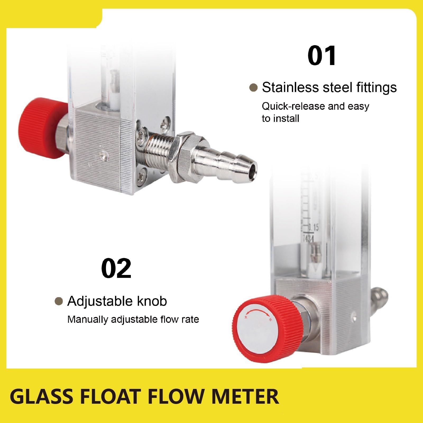 1 medidor de flujo flotante de vidrio LZB-3WB micro ajustable para agua líquida, rotámetro de área variable (10-100 ml-min)