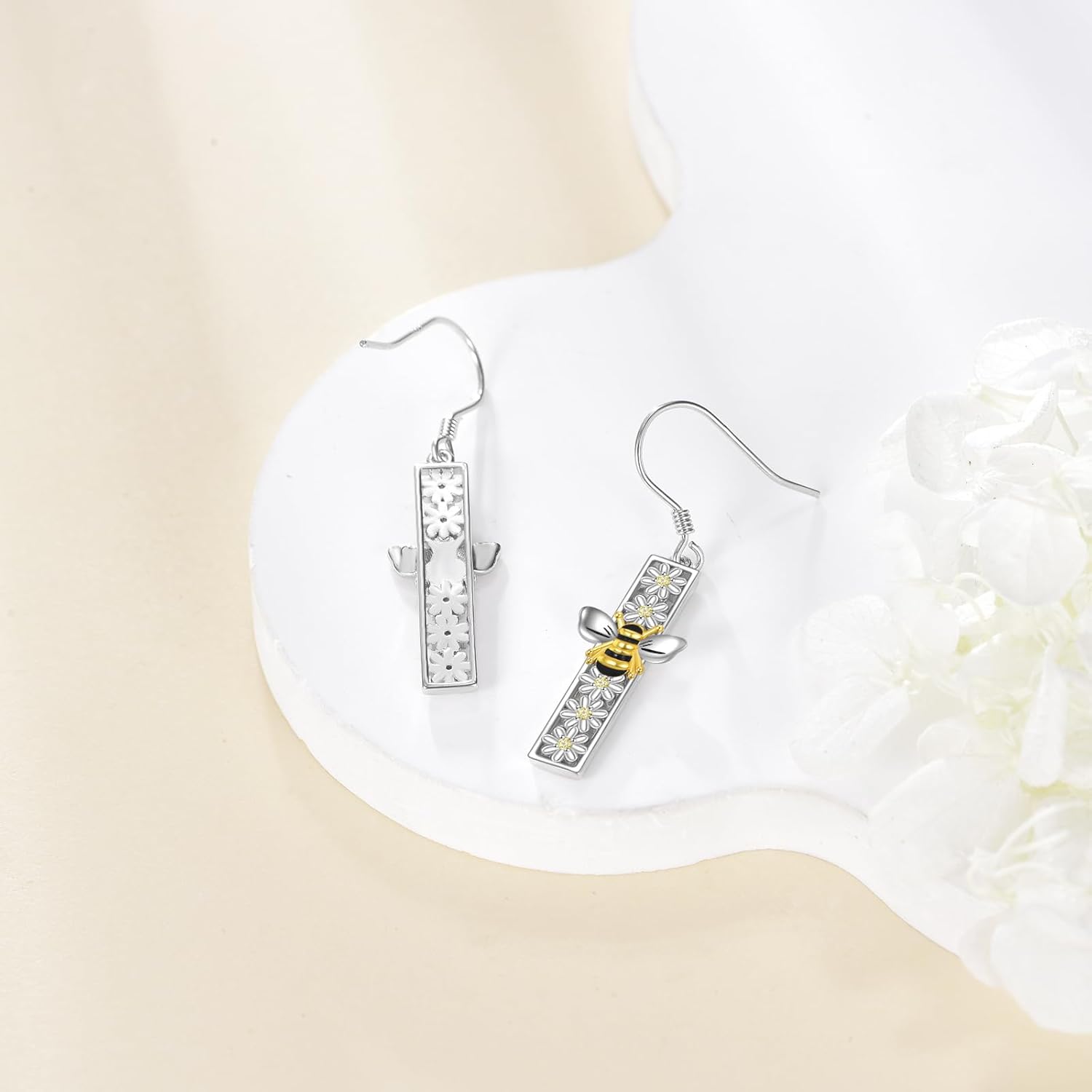 ONEFINITY Honey Bee Earrings 925 Sterling Silver Daisy Hoop/Dangle Earrings Bee Flower Animal Floral Jewelry Gifts for Women Mom Grandma - Image 5