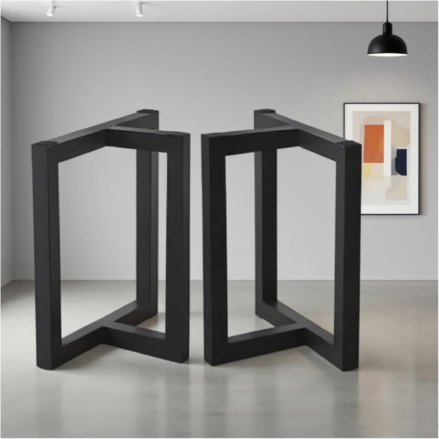 2 T-Shaped Metal Table Legs, Load Ability 300 Kg, 1-Piece Welded Construction, Equipped with Adjustable Non-Slip Pads, Height 28.3", Water Proof Desk Leg