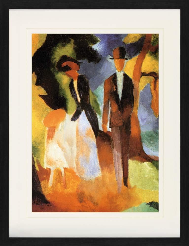 1art1 August Macke - People At The Blue Lake 1913 Detailed Framed Picture With Elegant Mount Wall Pictures Art Print Poster In Picture Frame 80 x 60 cm