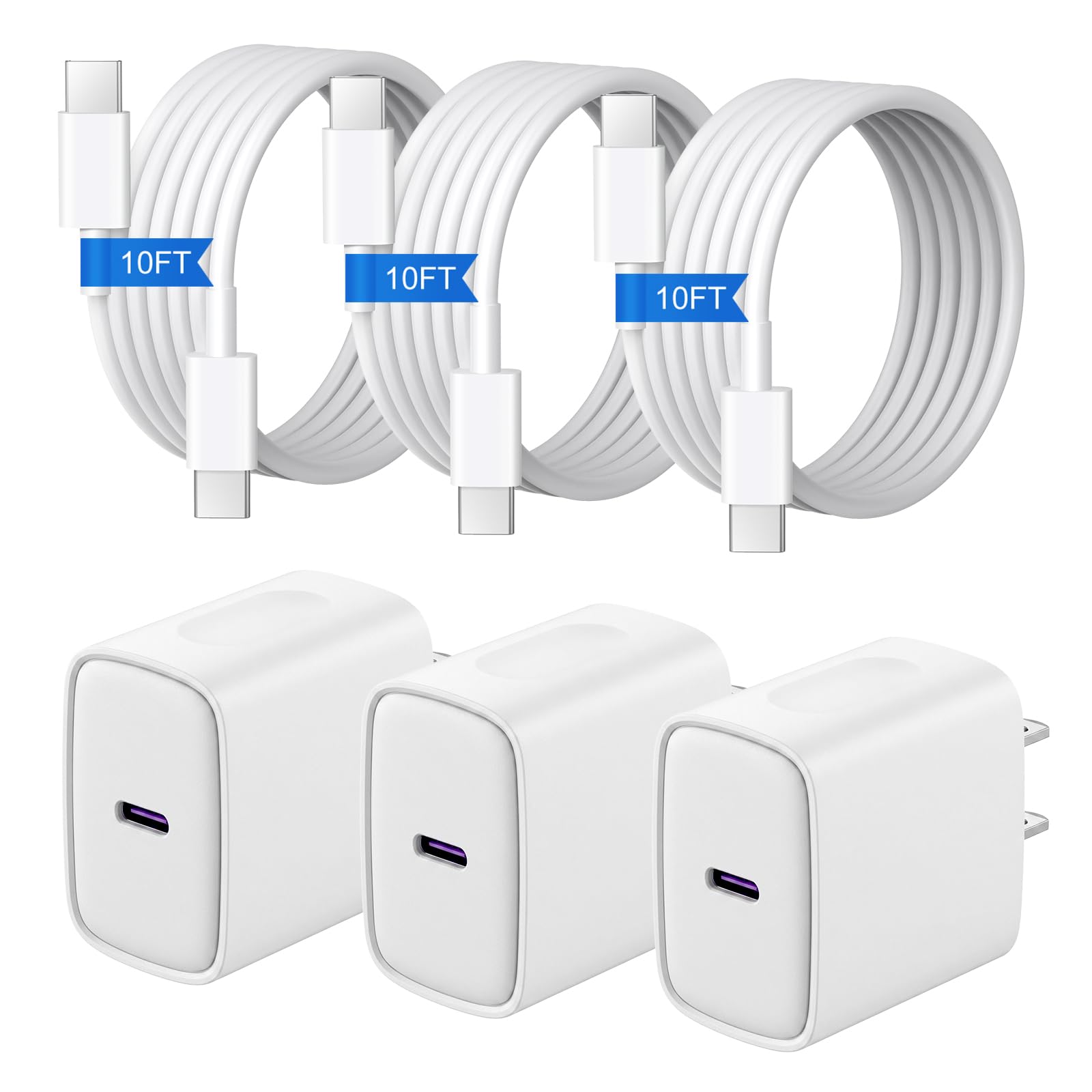 iPhone Duo 18 17 16 Charger Fast Charging USB C Charger &10ft Cable 3Pack