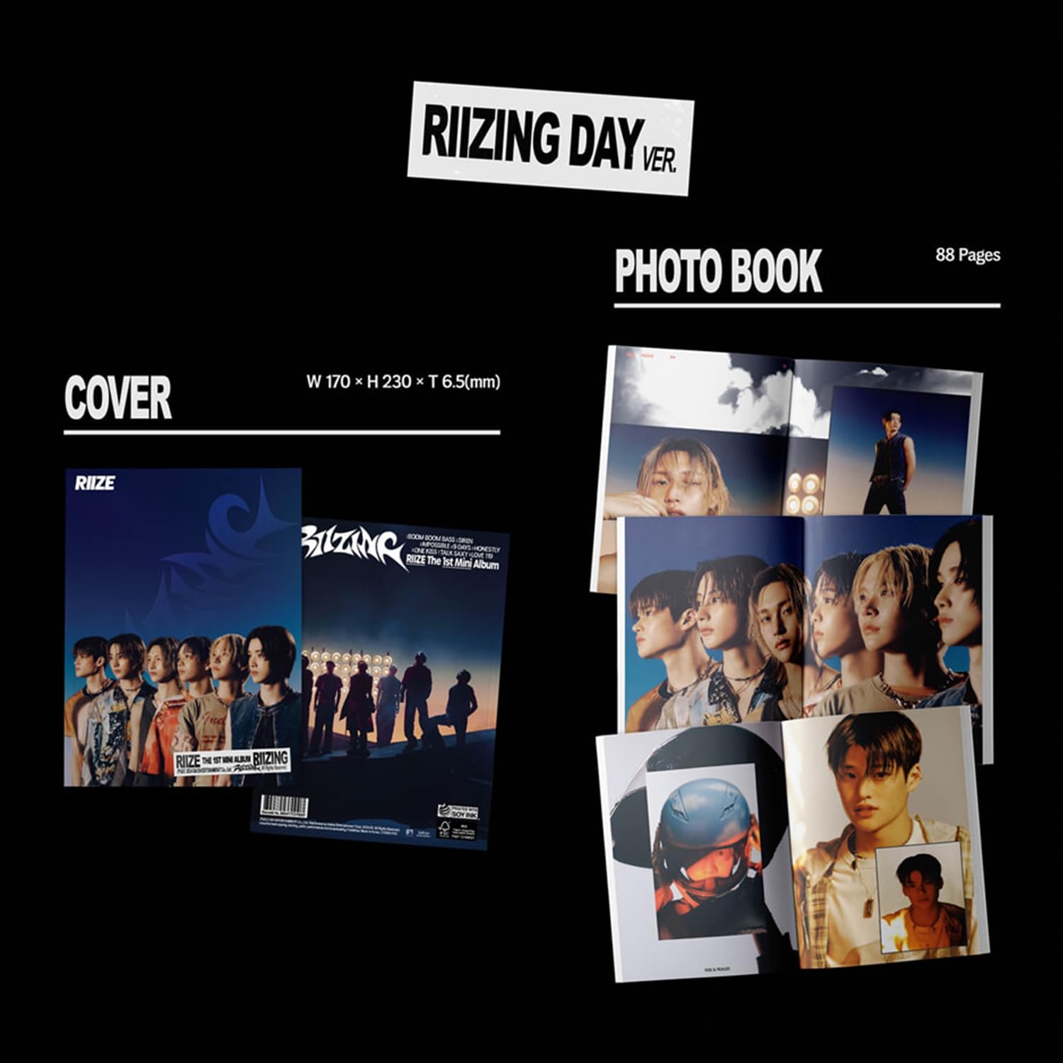 RIIZE - 1st Mini Album [RIIZING] (Photo Book Ver. - RIIZING DAY Ver.) Cover + Photo Book + Folded Poster + Photoprint + Sticker R + Photocard + 3 Extra Photocards