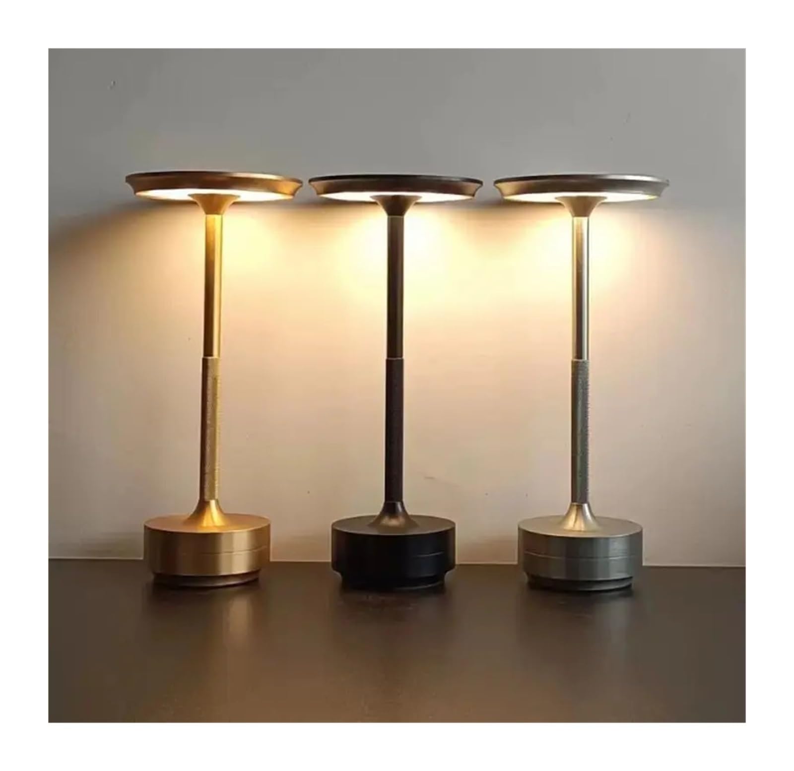 Lámpara de mesa LED recargable por USB, luz ambiental para | La batería incorporada de gran capacidad admite largas horas de espera, sin cables de(Silver)