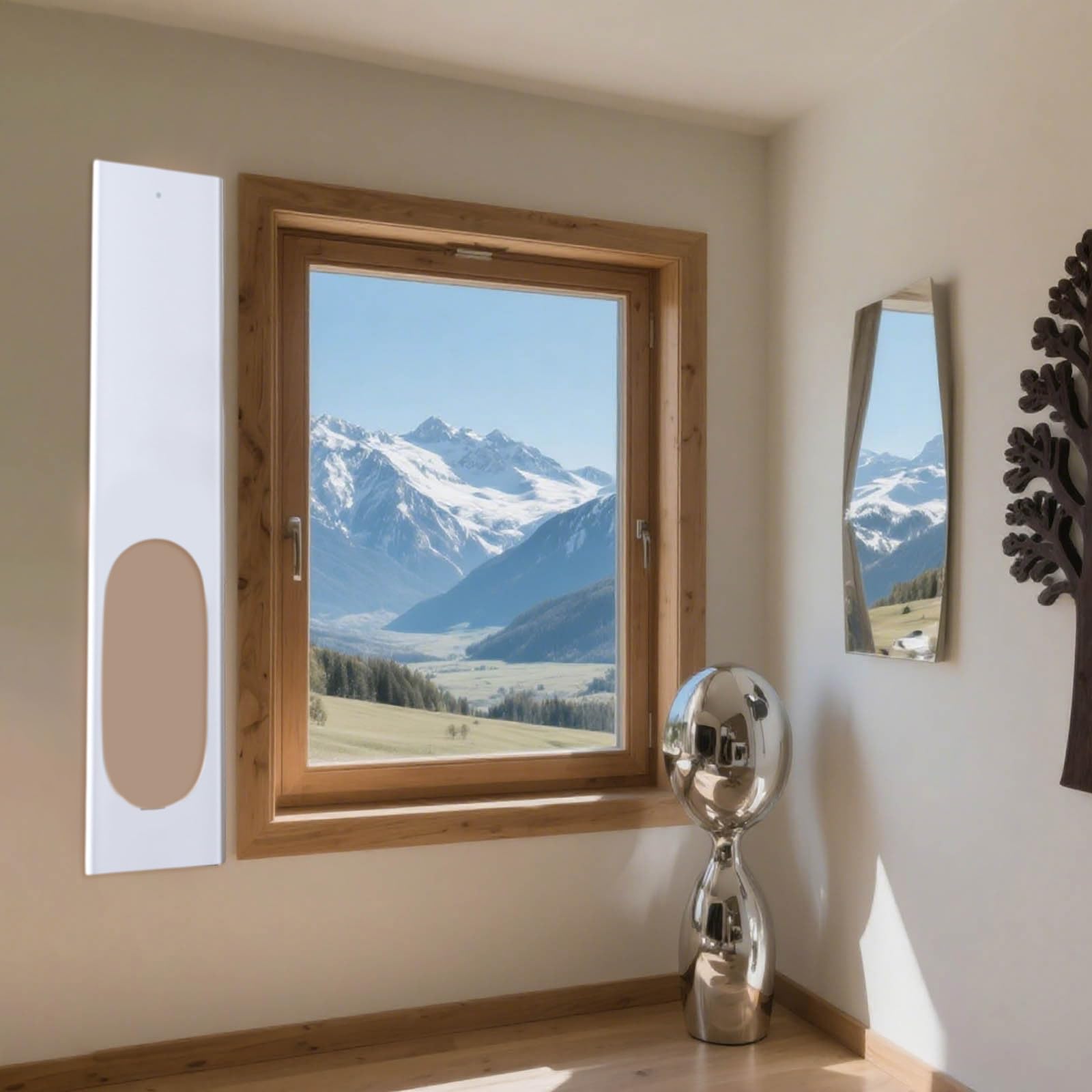 Universelle Klimaanlage Fensterabdichtung – Nahtloses Design für mobile Klimaanlagen, 4 Paneele (10x43 cm), verstellbar bis 140 cm, Abluftschlauch-Durchführung (Ein Satz)