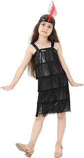 Girl's 20s Flapper Dresses Costume Dress Childrens Party Fringed Dresses with Feather Headband,Size S,M,L,XL - Buy now