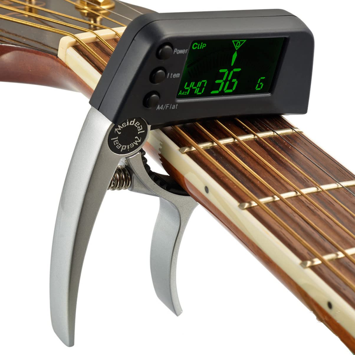 2St Stimmgerät für E-Gitarre Gitarren-Kapodaster elektrisch Bassgitarre Bass-Tuner Kapodaster für Gitarren stimmgerät für akustische gitarre Clip-on-Gitarren-Tuner Silver Hoement