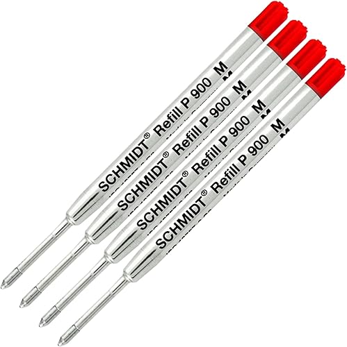 SCHMIDT Paquete de 4 repuestos de bolígrafo estilo Parker Med-Red Ink P900