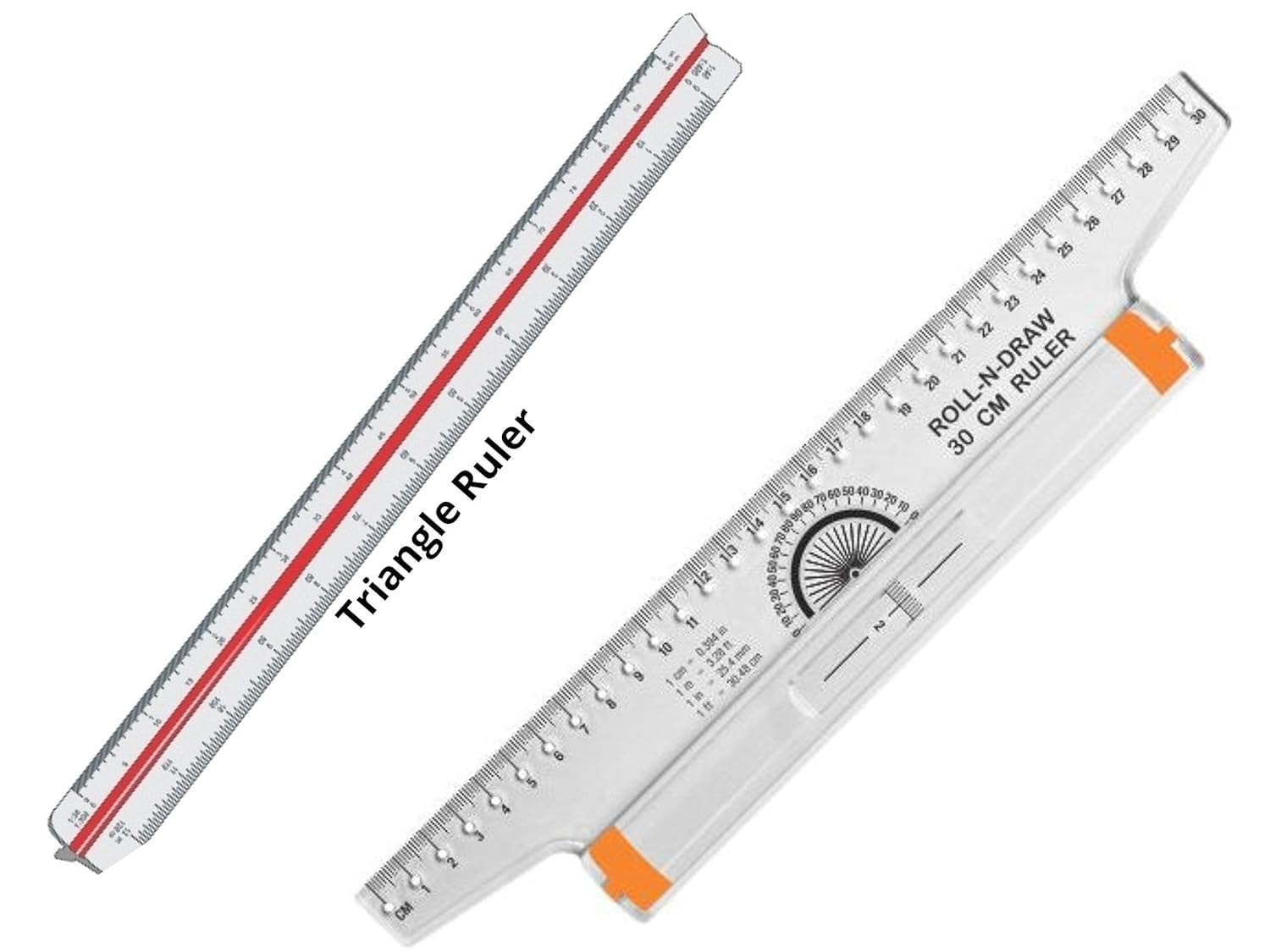 Plastic Roll N Draw Ruler (30 cm) and Plastic Triangle Scale/Ruler 30cm (12 Inch) Long Plastic Drafting Scale Ruler Very Useful to Architect,Engineering Students,Office Employee(Set Of 2)