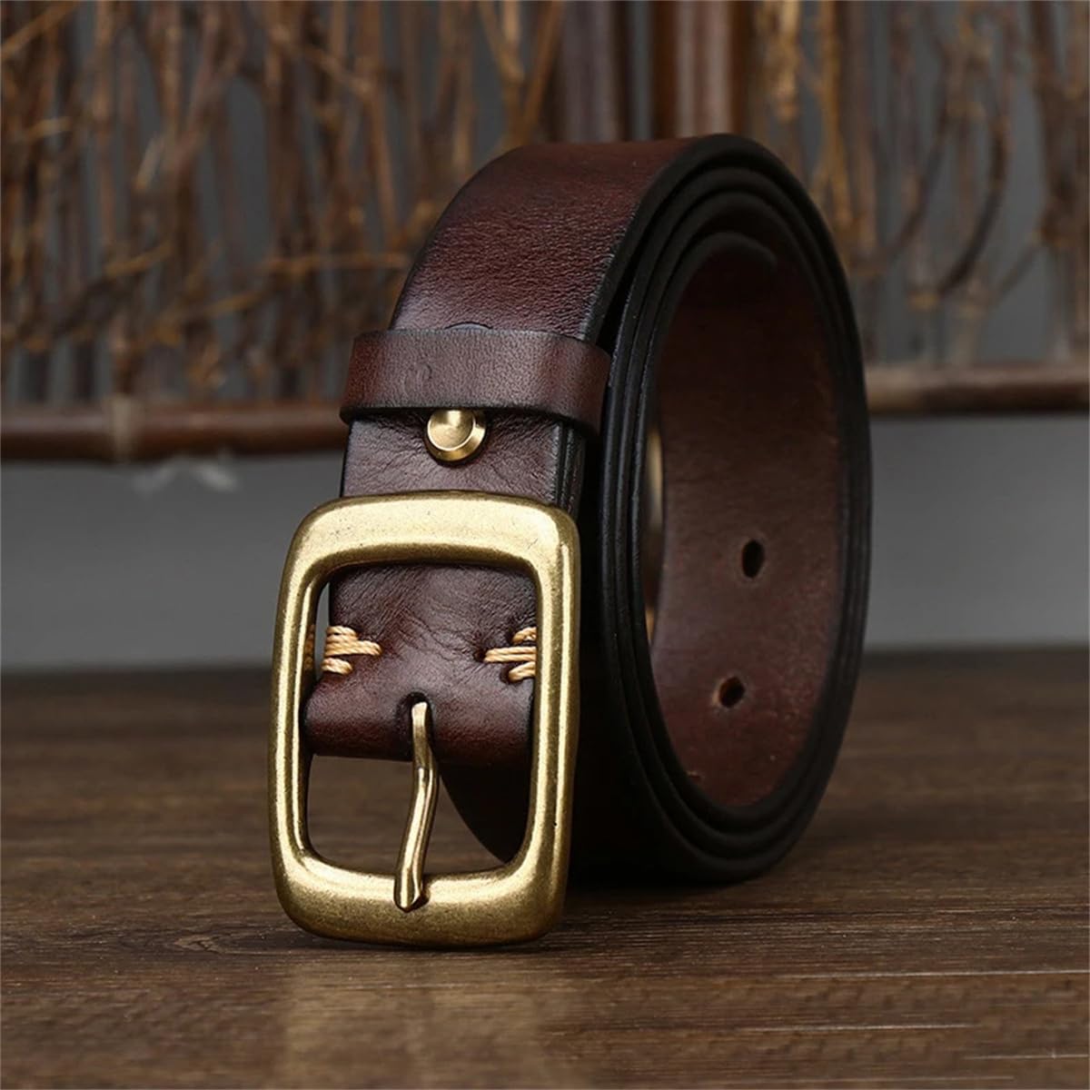 3,3 Cm Breite Kupferschnalle, Herrengürtel Aus Rindsleder, Handgefertigter Retro-Gürtel, Luxuriöser Gürtel, Breiter Jeansgürtel, Geschenk Für Herren