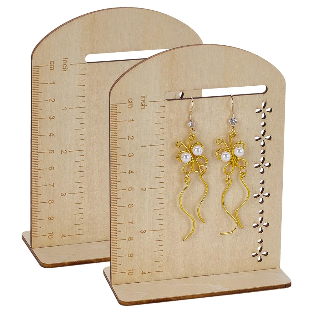 FINGERINSPIRE 2 Pcs Earring Measurement Display Stand 2x4x5.5 inch Wood Ear Stud Stand Organizer Frame with Measurement Blanched Almond Arch-Shaped Earring Holder for Measuring and Selling