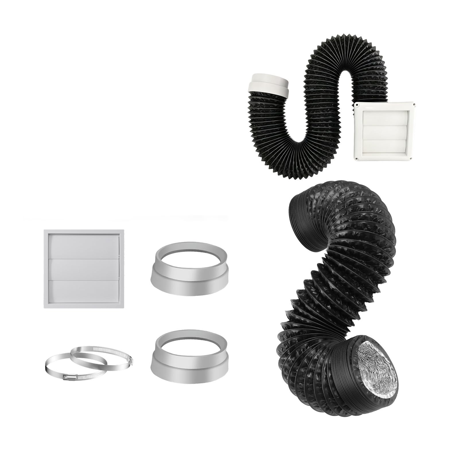 Mekalero No. 13 Multi Purpose Dryer Vent Package Including Hanging Flap And High Temperature Resistant Hose Dryer Vent Clamp