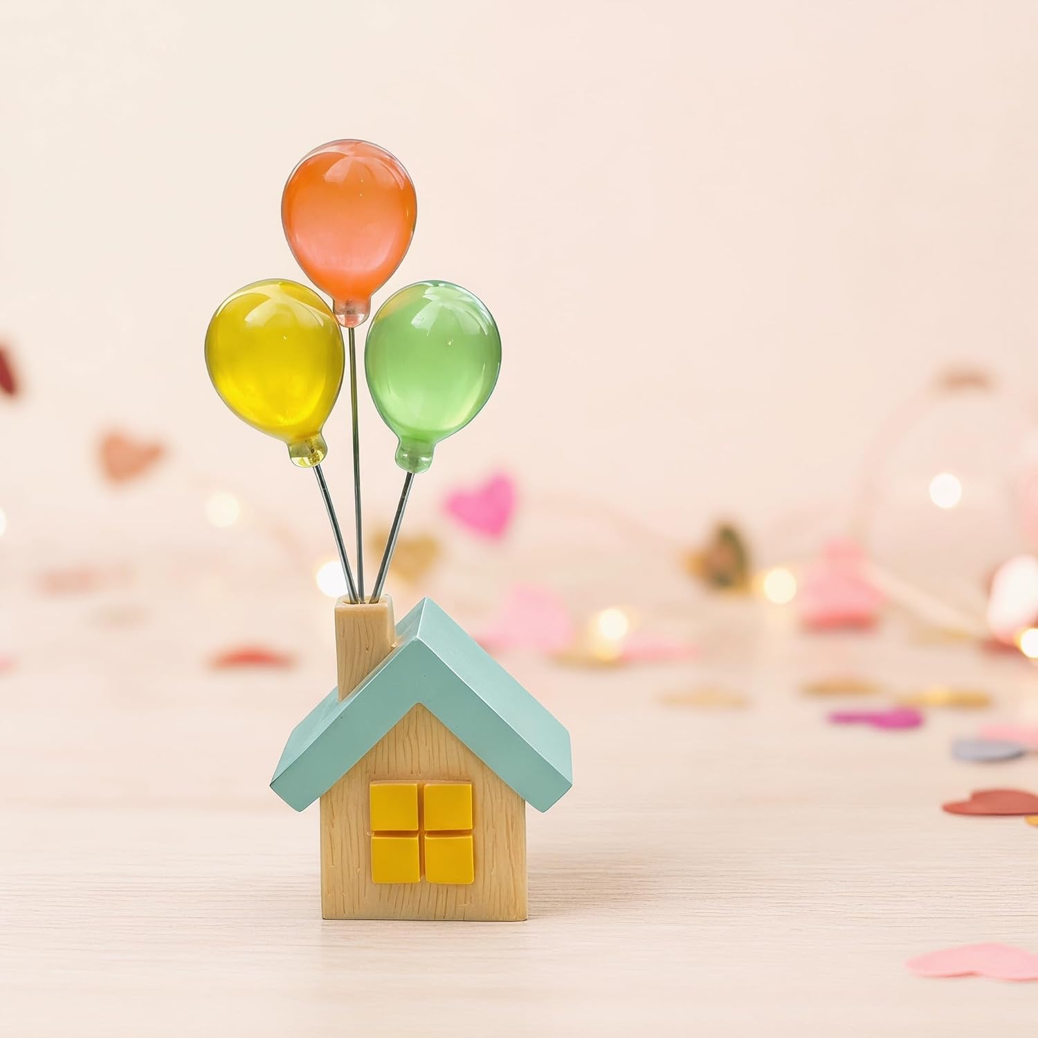 1PCS Creative Resin Balloon House Figurine, Handmade Transparent Up Inspired Car Dashboard Ornament, Valentine's Day Gift Desktop Decorative Statue for Adults (Blue)