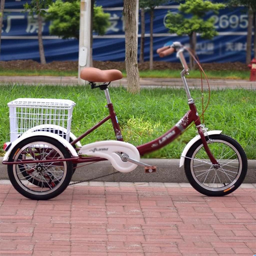 Three Wheel Bike 16 Inch Tricycle for Men & Women Seniors Rear Brake Cruise Bike Bicycles with Large Basket 3 Wheels Adult Tricycle for Shopping Cargo Bike Cycling Pedalling