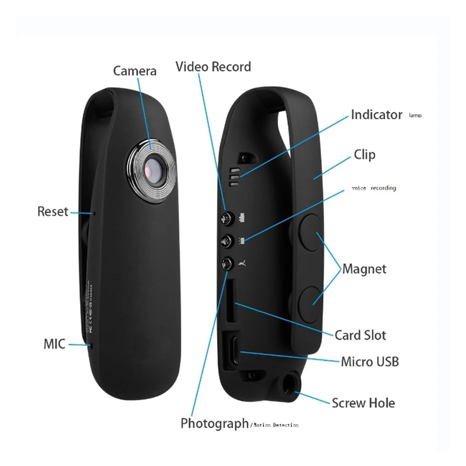 Mini Body Camera 1080P Con Rilevamento Movimento – Registratore Portatile Per Polizia E Sicurezza