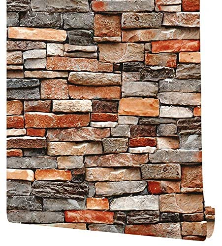 3D RED and Grey Brick PVC SELF Adhesive Wallpaper for LIVINGROOM Kitchen Bedroom Walls Cabinet Draw Peel and Stick Wallpaper - 200 * 45 cm - 9 SQFT Approx