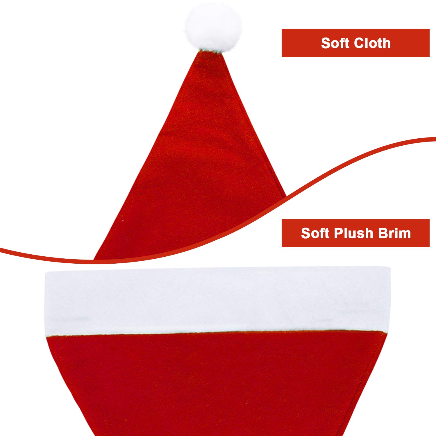 Geyoga Lot de 24 bonnets de Père Noël doux en vrac pour homme et femme en tissu non tissé avec pompons (30 x 40 cm, rouge)
