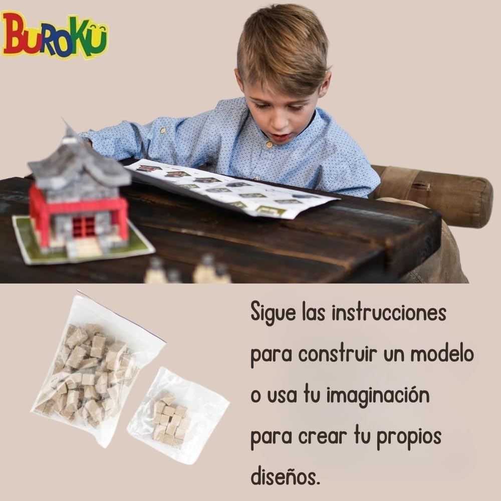 Buroku - Kit Construcción Medieval 390 Piezas | Molino de Agua Realista | Ladrillos de Piedra | Fomenta Aprendizaje STEM y Habilidades Motoras | Para Niños y Adultos | Incluye Pegamento