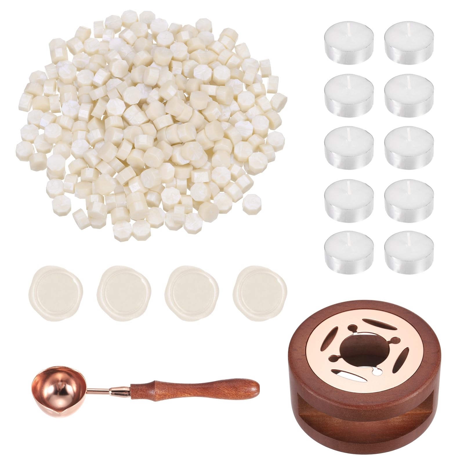 PATIKIL Wax Seal Kit, 300 Pcs Wax Sealing Beads, Wooden Warmer, Melted Spoon, 10 Pcs Tealight Candles for Envelope Letter Mailing Crafts DIY, Illusion Blue