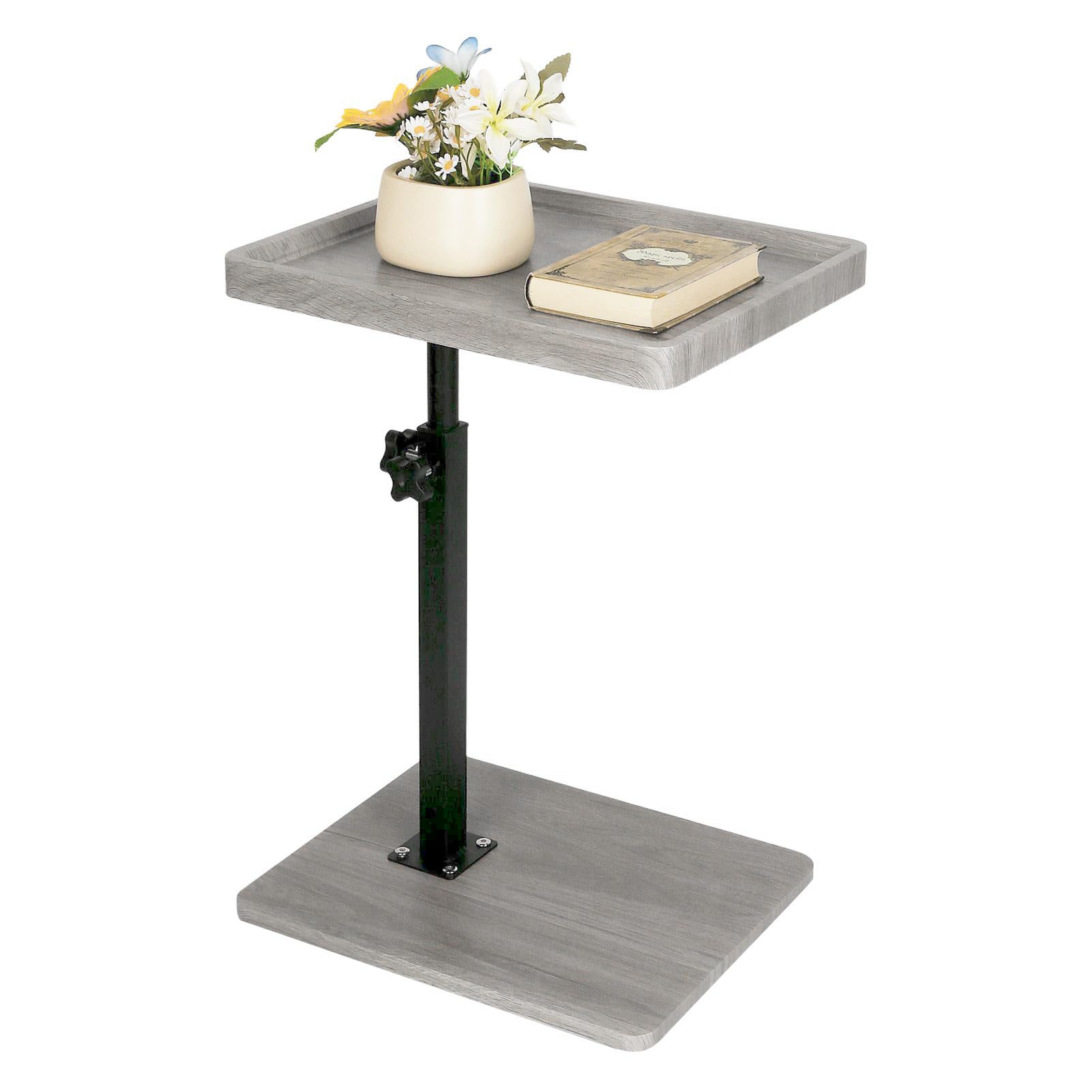 Simcat Mesa auxiliar en forma de C, mesa auxiliar giratoria de 360 grados de altura ajustable, mesa de bandeja para reposabrazos de sofá, mesa auxiliar para cama o silla con ranura para teléfono y