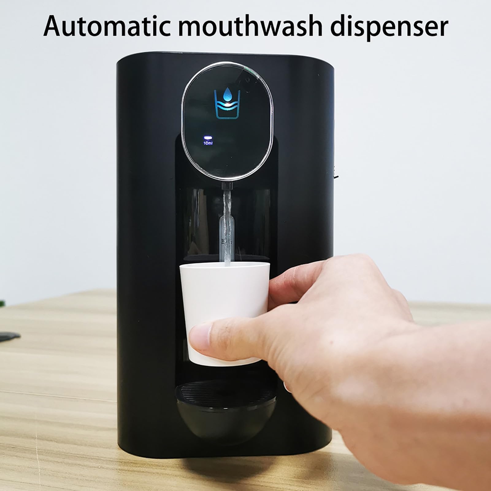 Máquina inteligente de enjuague bucal, dispensador de bebidas, dispensador de enjuague bucal de detección automática montado en la pared, solución de limpieza oral recargable con taza, color blanco