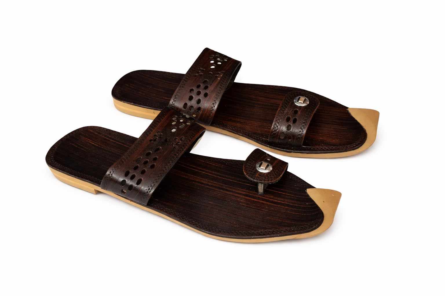 agadi Handcrafted Men’s Ethnic Kolhapuri Chappals – Traditional Leather-Finish Toe-Ring Sandals for Men | Stylish Peshawari-Inspired Summer Slides – Dark Wood Brown-picture-16