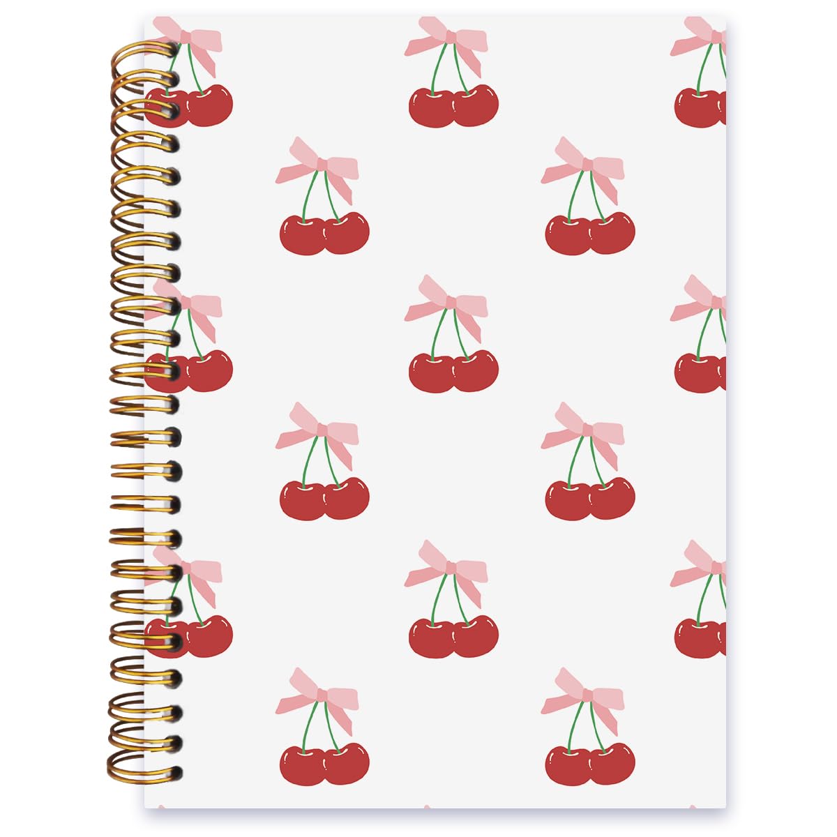 ISANOU Coquette Cherry Notebook,Pink Ribbon Bow with Cherry Lined Spiral Notebook Hardcover,Office School Journal Notebook for Work,5.5x8.3 Inch 80