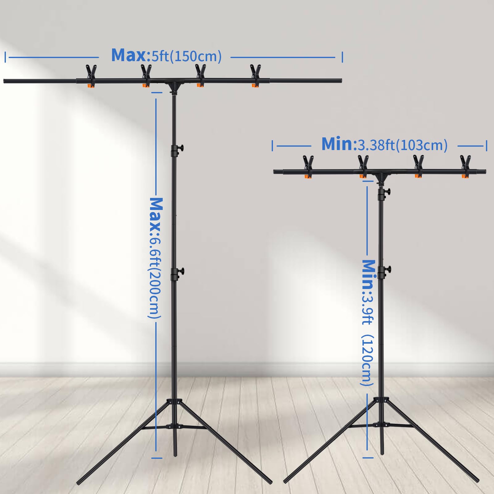Maxztill T-Shape Backdrop Stand 6.6x5ft(2x1.5m) Adjustable Photo Studio Background Stand Support Kit with 4 Backdrop Clamps and Carrying Bag for Parties Wedding Photography Decoration
