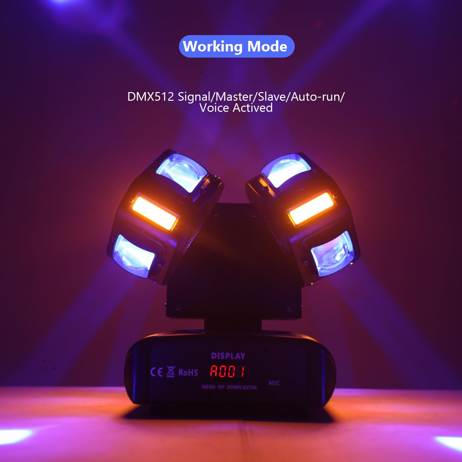 MFL. Lampe DJ à tête mobile, mini double tête 10 LED RGBW, 10 LED stroboscopiques dorées activées par le son DMX 512, lumières de scène pour DJ, karaoké, discothèque, fête noire