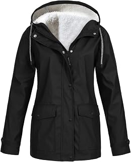 LAZIRO Women'S Autumn And Winter Jacket Outdoor Hiking Clothes Hooded Drawstring Solid Colour Zip Pocket Jacket Rushing Jacket