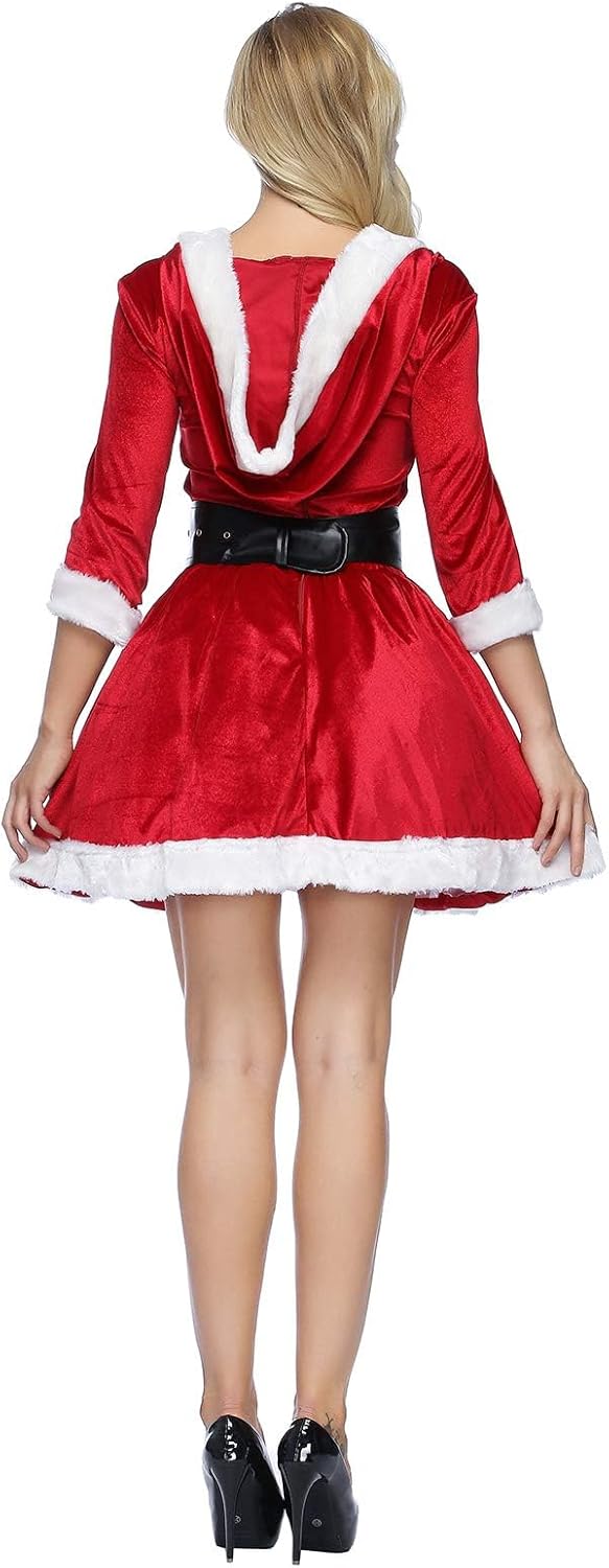 ADOMI Mrs Claus Costume for Women Christmas Costume Santa Dress Adult Hooded 2PCS Santa Clause Outfit Cosplay Suit Holiday - Image 4