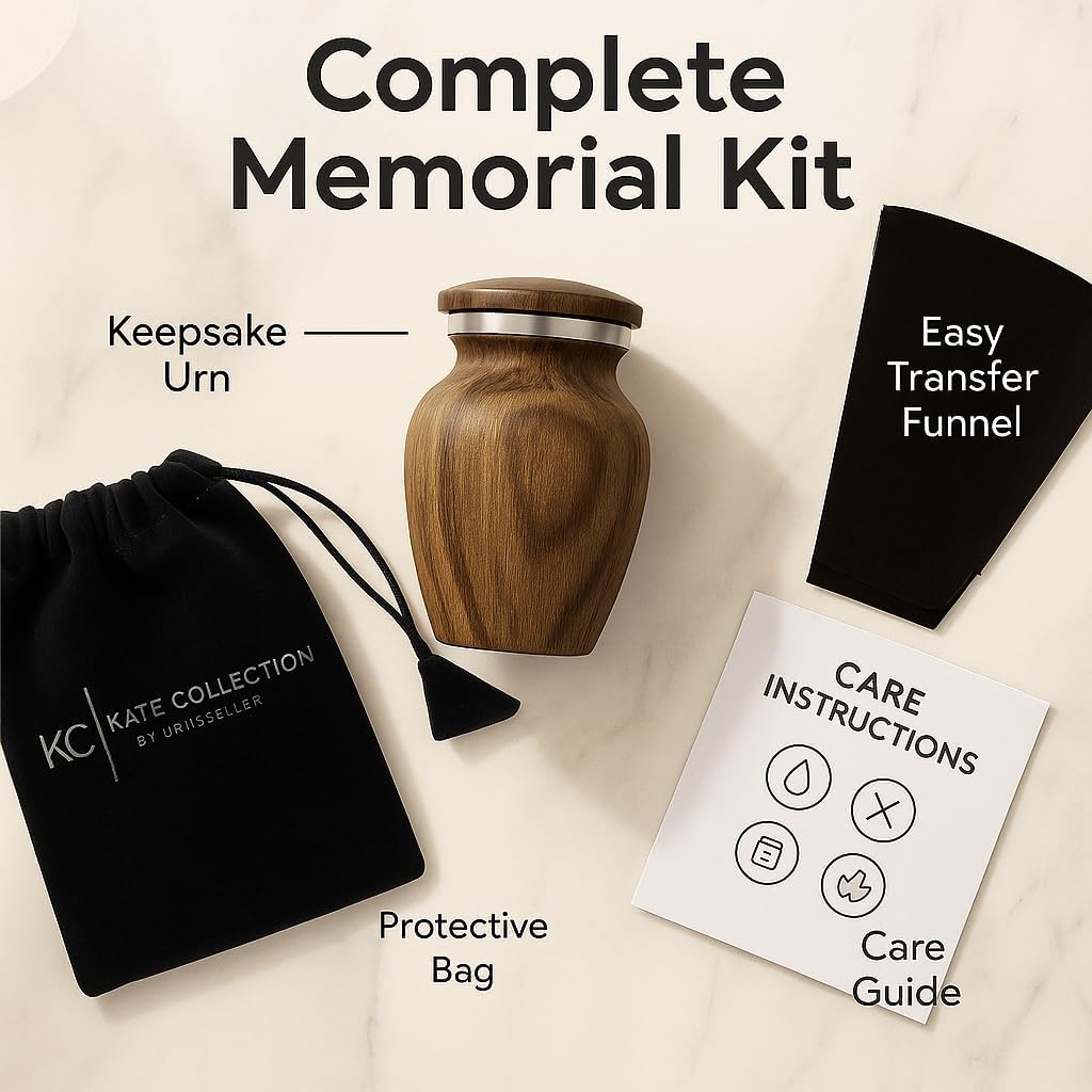 Small Keepsake Urn for Human Ashes – Teak Wood Appearance Memorial – Handcrafted Mini Urn for Sharing – Recycled Cast Aluminum – Secure Lid - Velvet Bag & Funnel – Decorative Container - Image 5