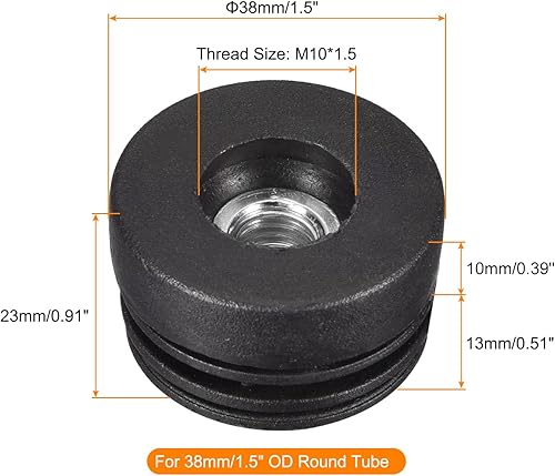 Miniatura 2 de uxcell 8 piezas de insertos para tubos redondos con rosca M10, para tubo redondo de 1.496 in1.5 pulgadas, enchufe redondo de plástico negro con